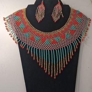 Elegant Multicolor Beaded Necklace and Earring Set